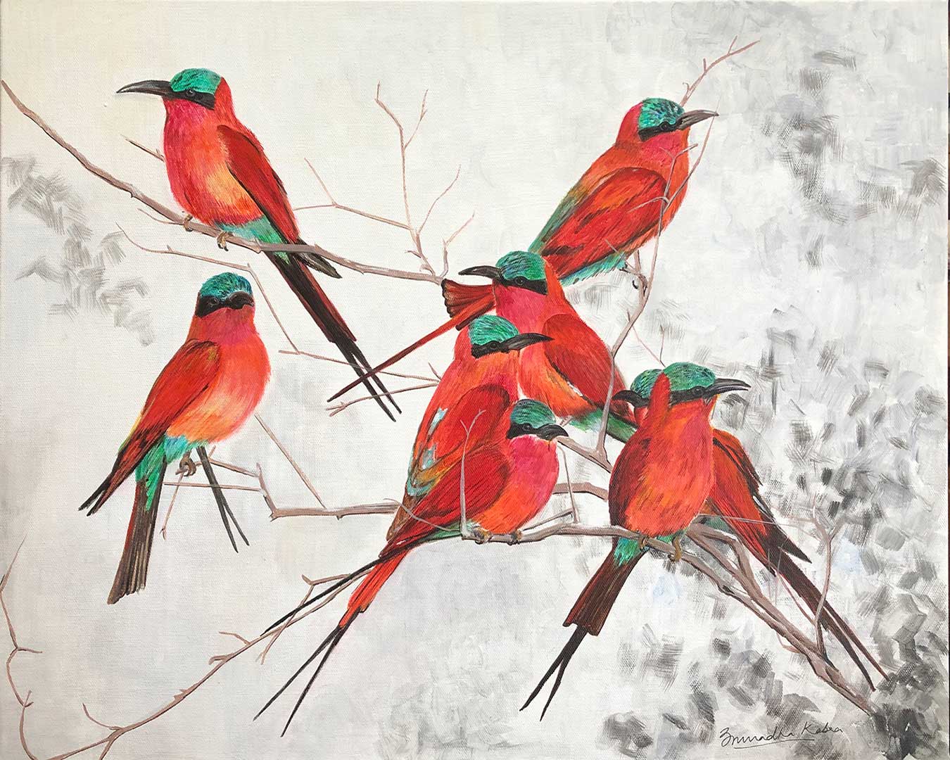 Buy painting online Singapore A Bevy of Carmine Bee Eaters Anuradha Kabra India Exquisite Art