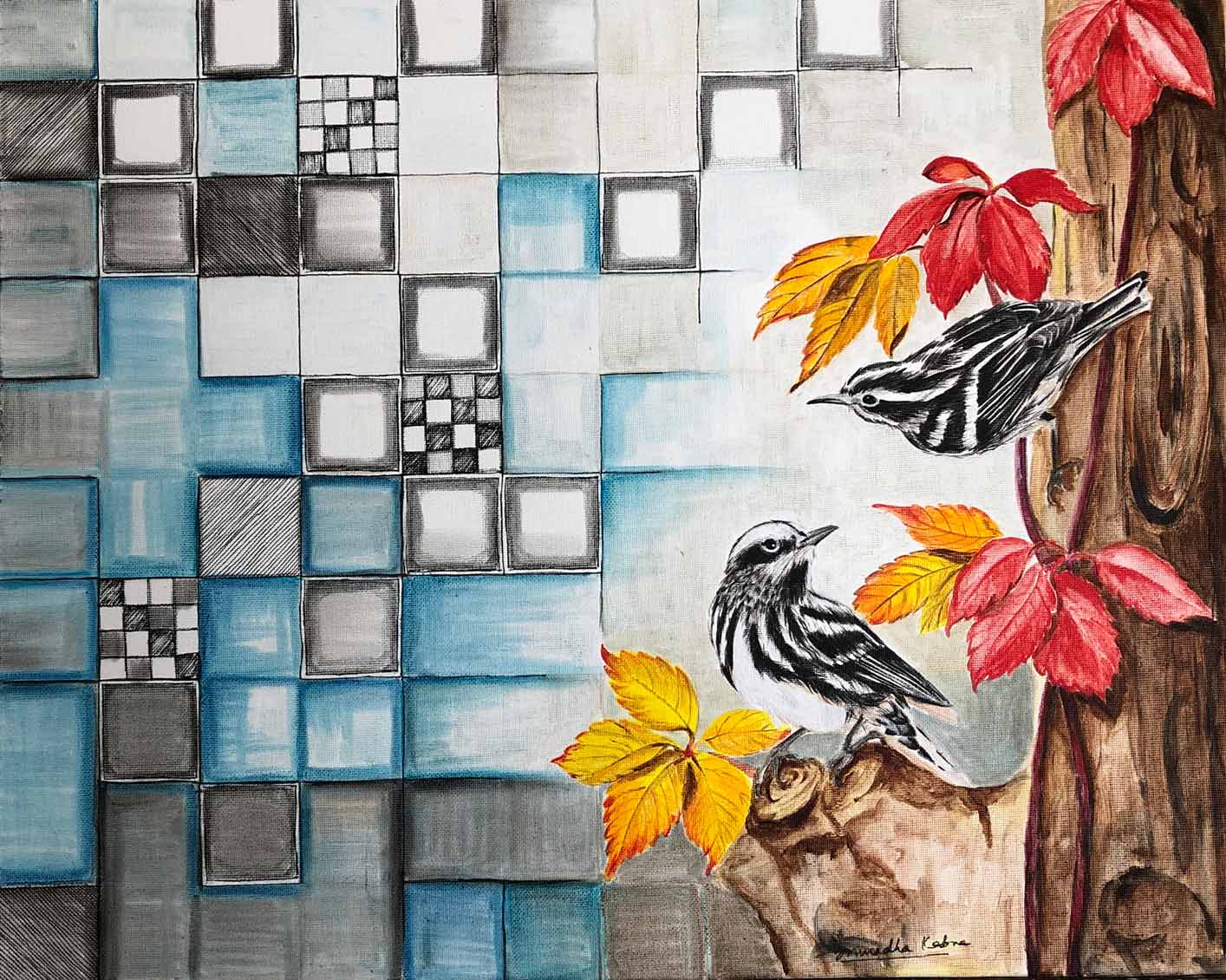 Buy painting online Singapore Block by Block The North American Black & White Warblers Anuradha Kabra India Exquisite Art