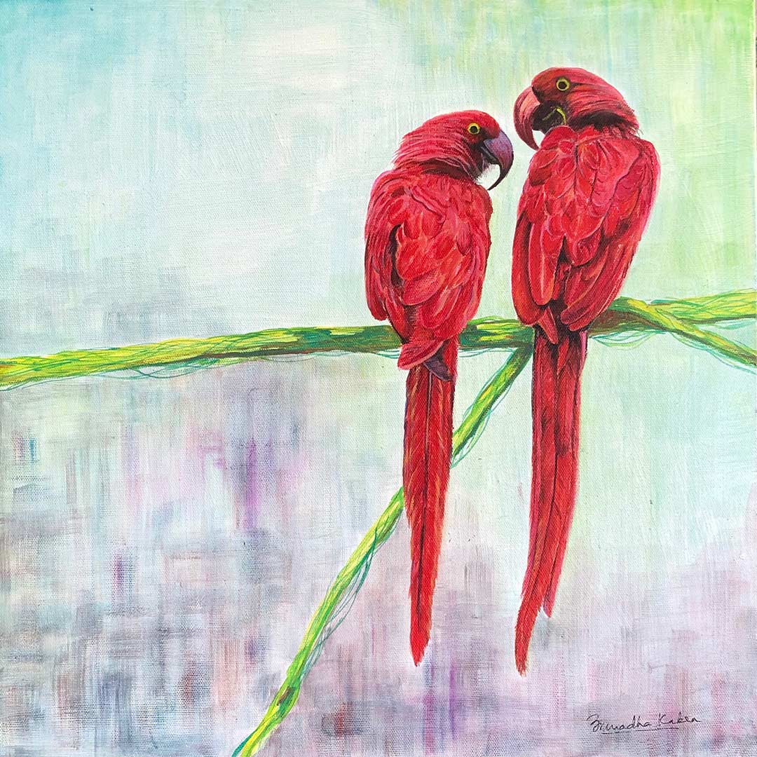 Buy painting online Singapore Love birds Macaws Anuradha Kabra India Exquisite Art